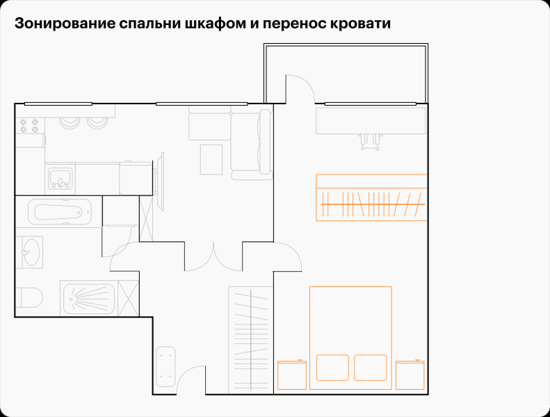 «Поднимает комфорт на другой уровень»: 4 варианта, как зонировать двушку в брежневке