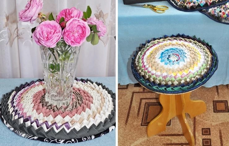 Коврик из треугольных лоскутков ткани: мастер-класс с фото